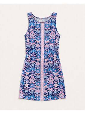 Lilly Pulitzer Windward Dress Werk It Engineered Blue Pink Floral M Sleeveless